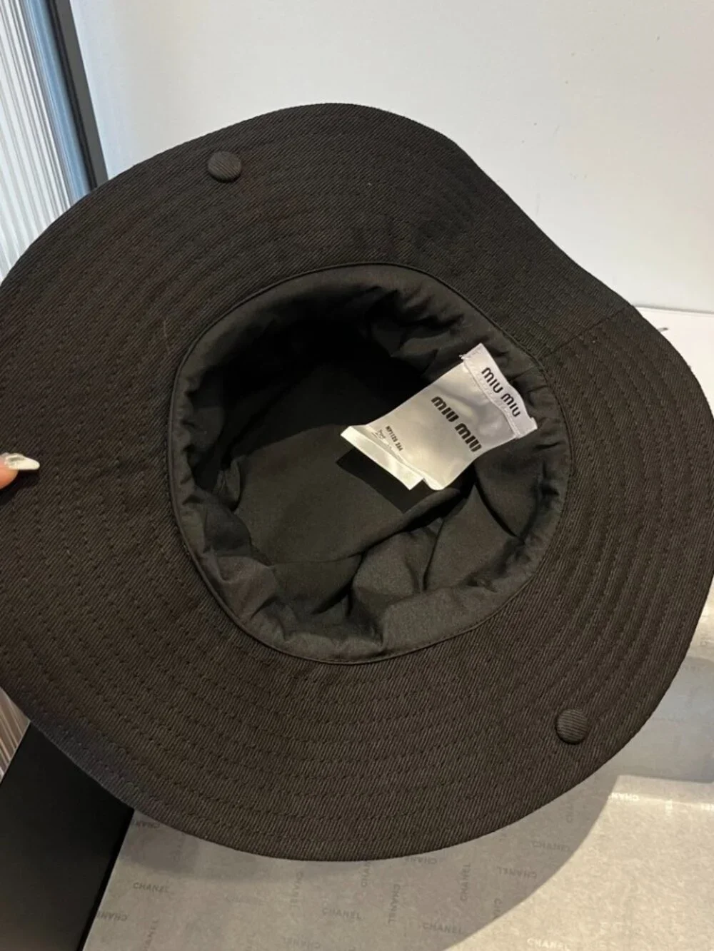 Miu‑Miu Black Wide‑Brim Bucket Sun Hat